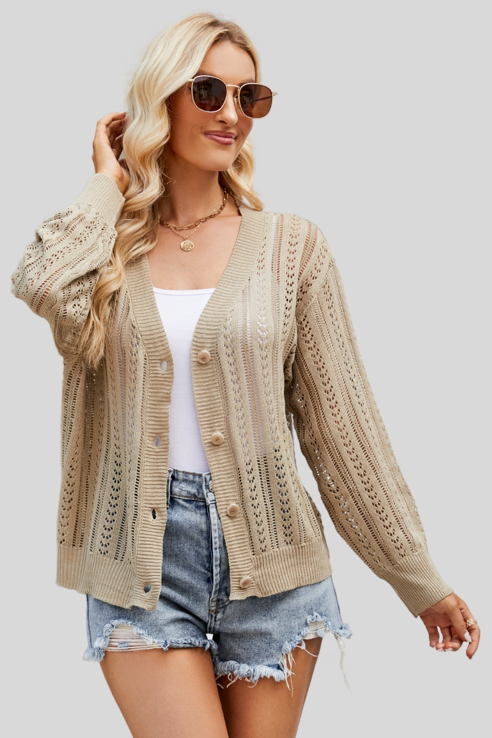 2024 New Women's Hollow Knit Cardigan - Stylish V-Neck Layering Piece