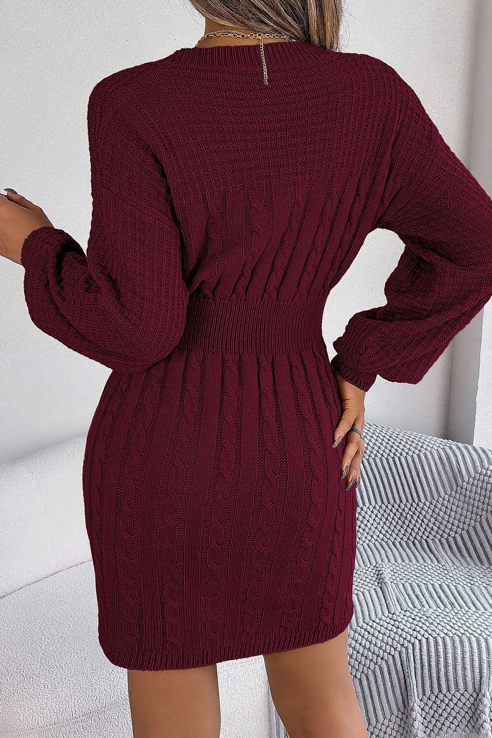  2024 Best-Selling Sweetheart Neck Lantern Sleeve Bodycon Sweater Dress