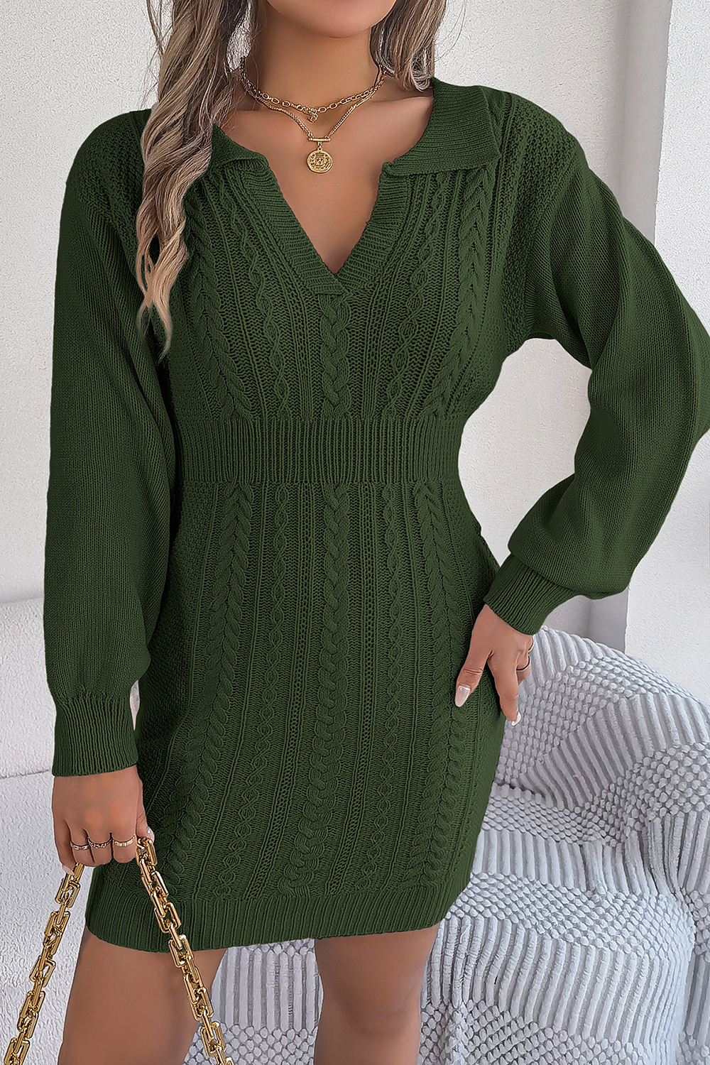  2024 Best-Selling Sweetheart Neck Lantern Sleeve Bodycon Sweater Dress