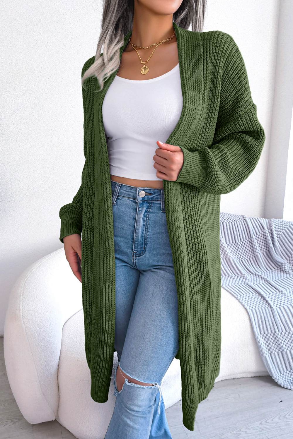 Simple and elegant fine sweater solid color coat