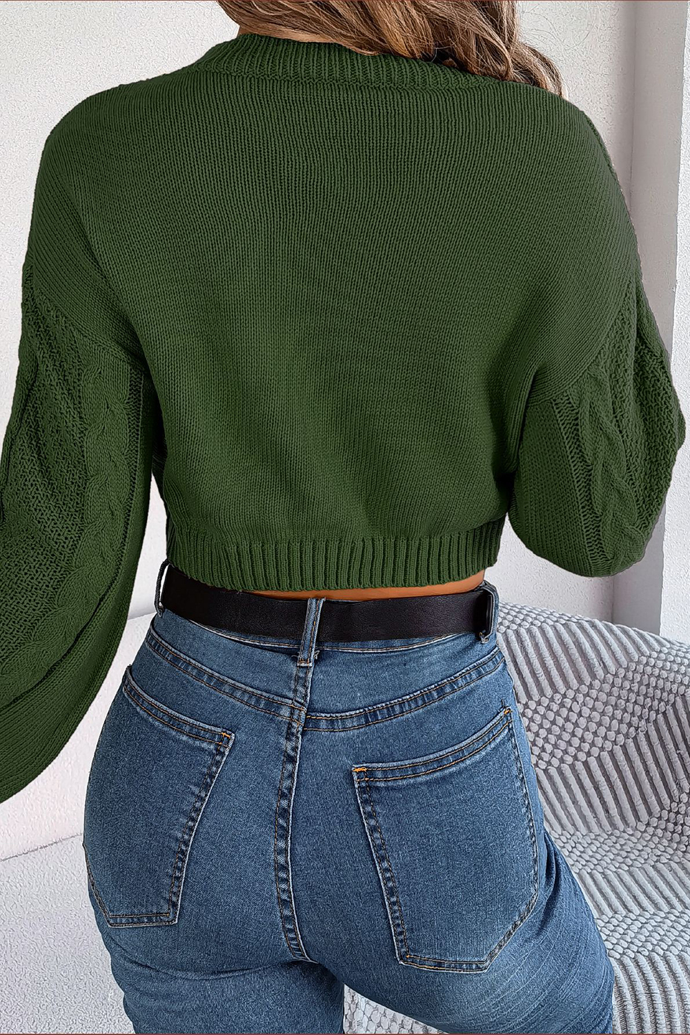 Acrylic Round-Neck Loose-Fitting Long-Sleeve Cropped Sweater