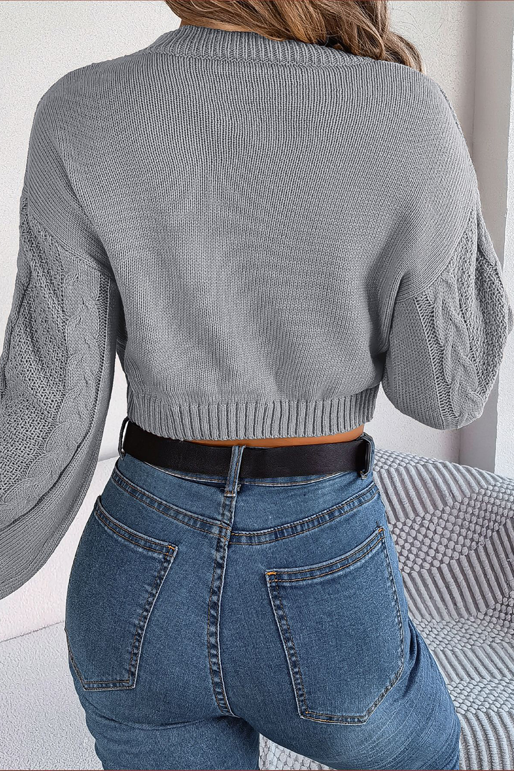 Acrylic Round-Neck Loose-Fitting Long-Sleeve Cropped Sweater