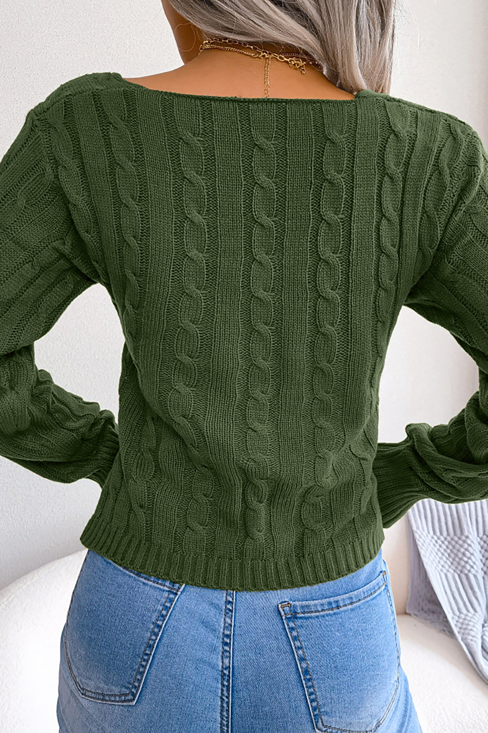 V-Neck Trendy Ins Style Slim-Fit Long Sleeve Cropped Sweater