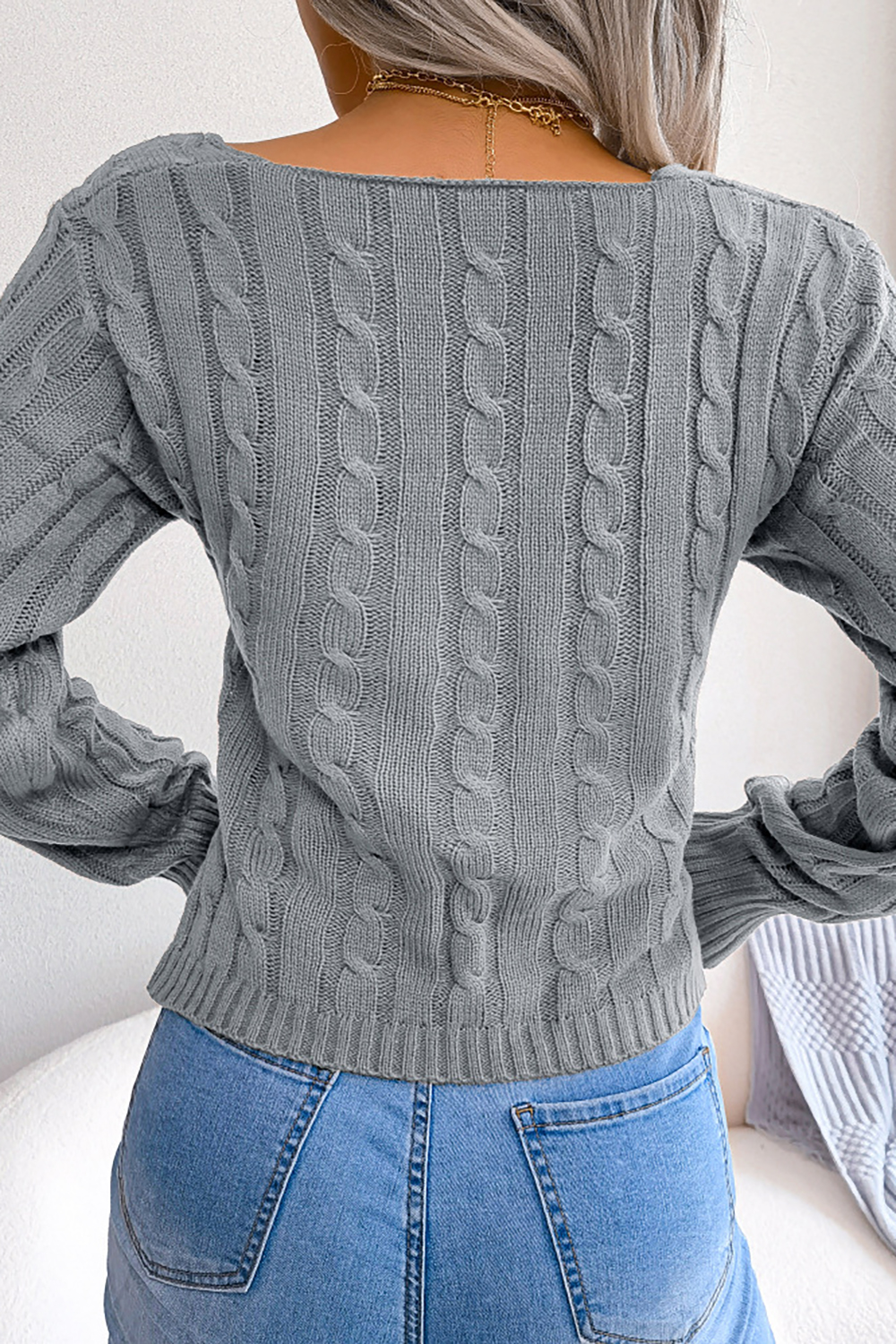 V-Neck Trendy Ins Style Slim-Fit Long Sleeve Cropped Sweater