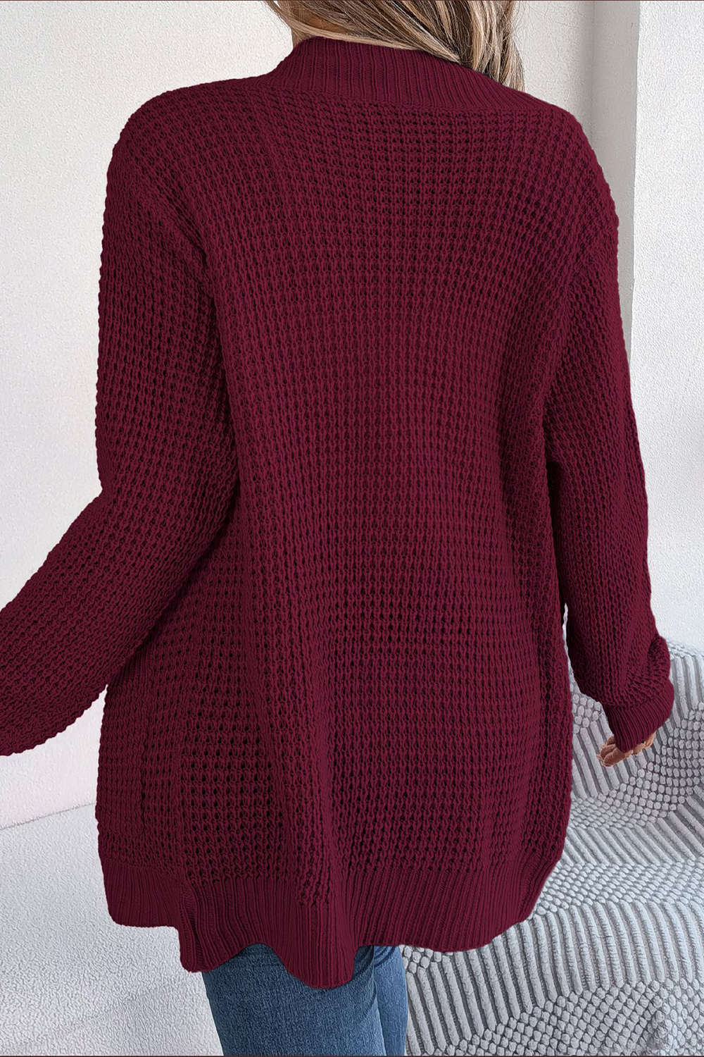 Open-Front No-Collar Long Sleeve Loose-Fit Cardigan Sweater