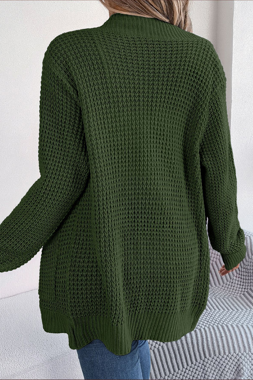 Open-Front No-Collar Long Sleeve Loose-Fit Cardigan Sweater