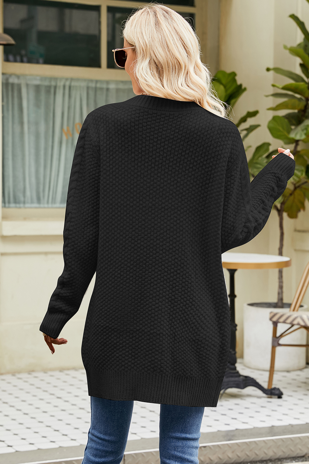 Button-Front Casual Long Sleeve Cable-Knit V-Neck Cardigan Sweater