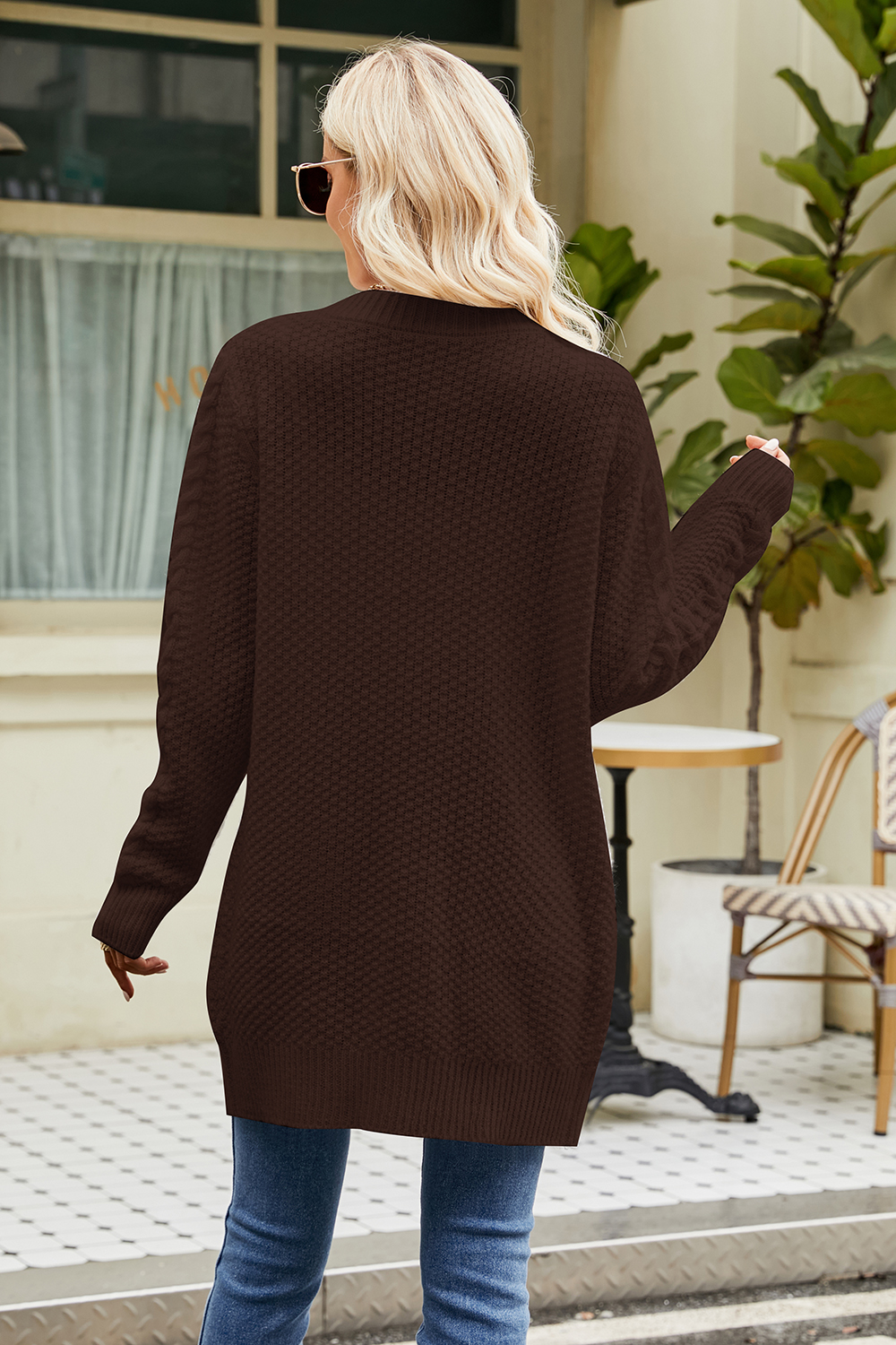 Button-Front Casual Long Sleeve Cable-Knit V-Neck Cardigan Sweater