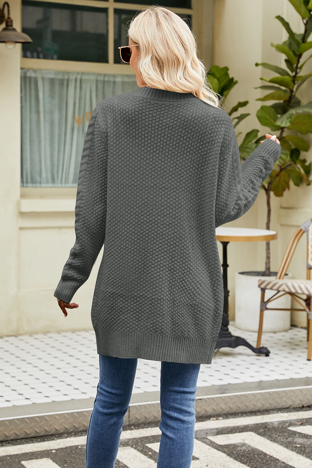 Button-Front Casual Long Sleeve Cable-Knit V-Neck Cardigan Sweater