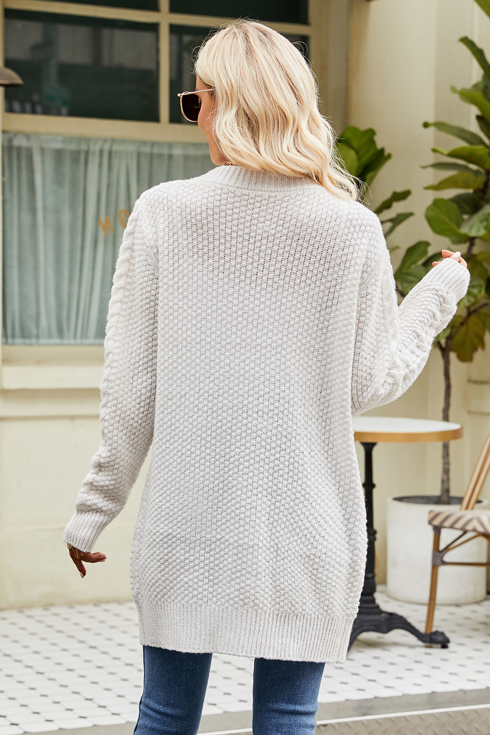 Button-Front Casual Long Sleeve Cable-Knit V-Neck Cardigan Sweater