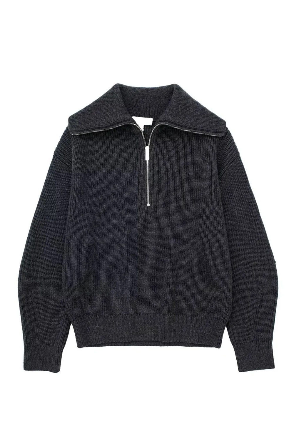 Zip-Front Loose-Fit Long Sleeve Striped Color-Block Sweater