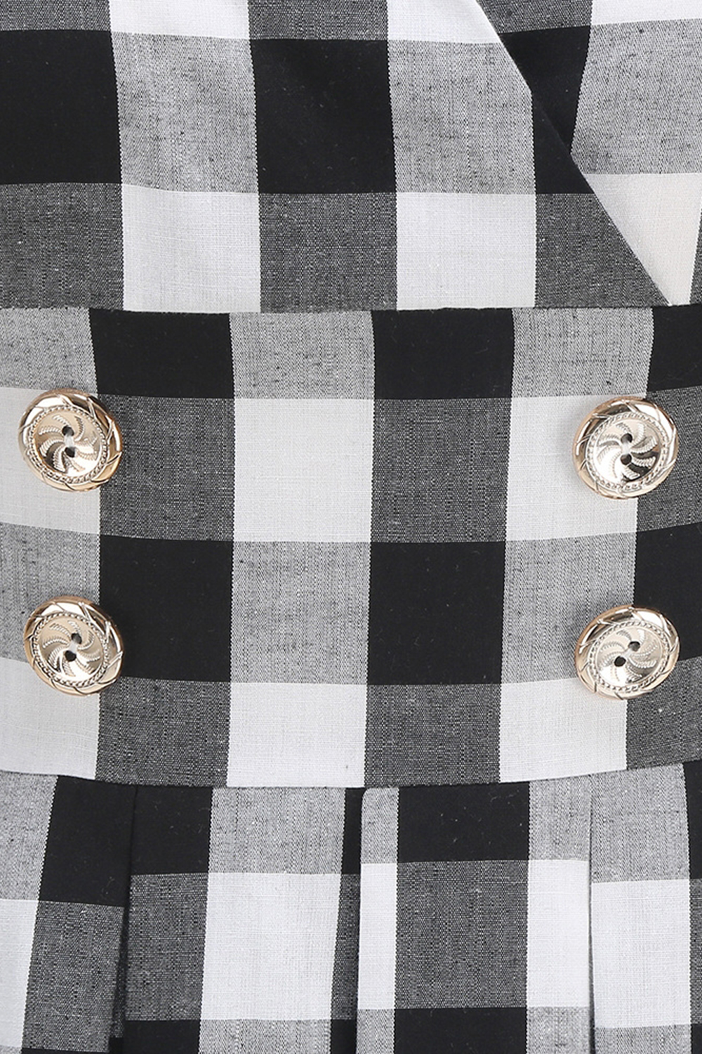 Elegant High-Waisted A-Line Black Checkered V-Neck Vintage Dress