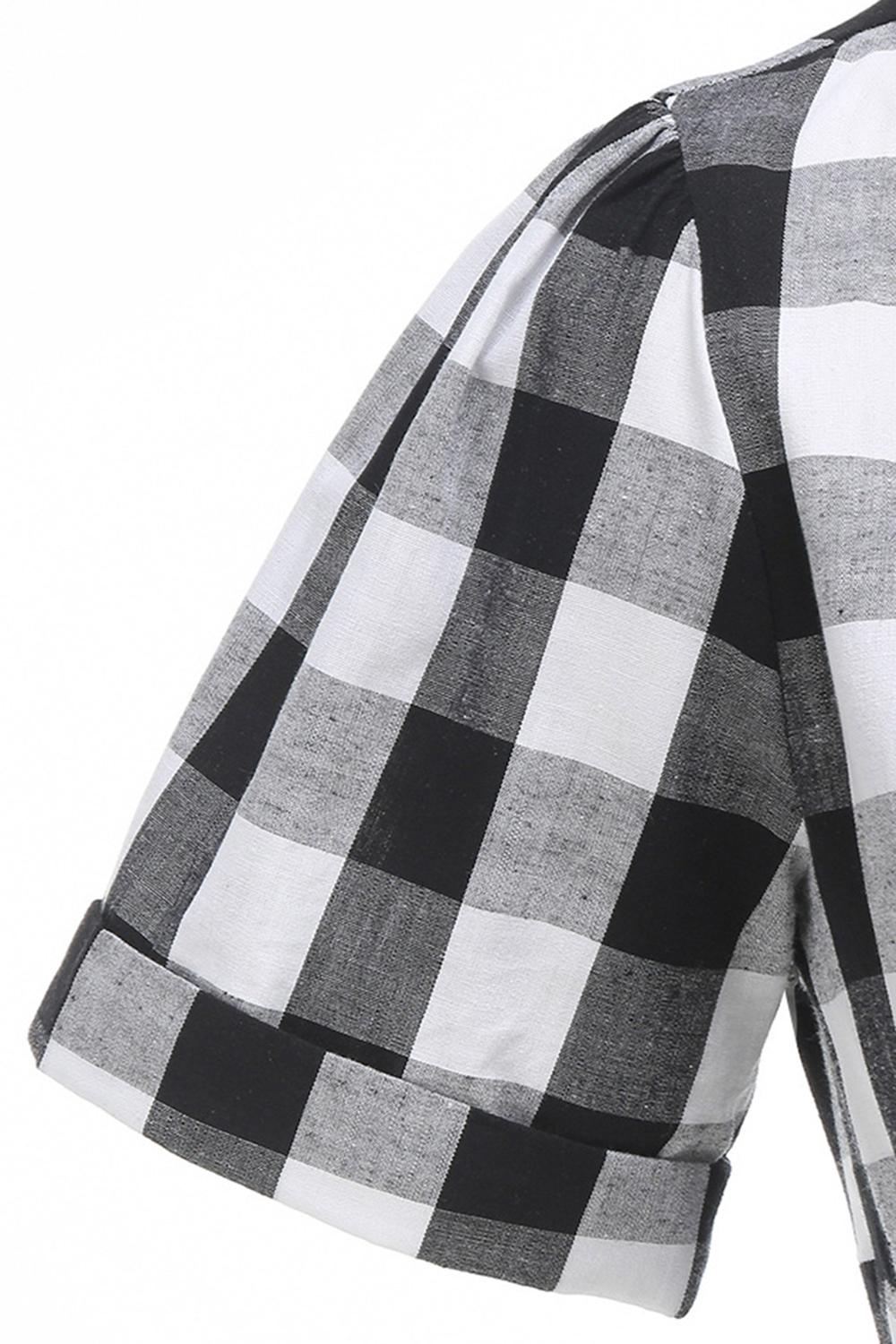 Elegant High-Waisted A-Line Black Checkered V-Neck Vintage Dress