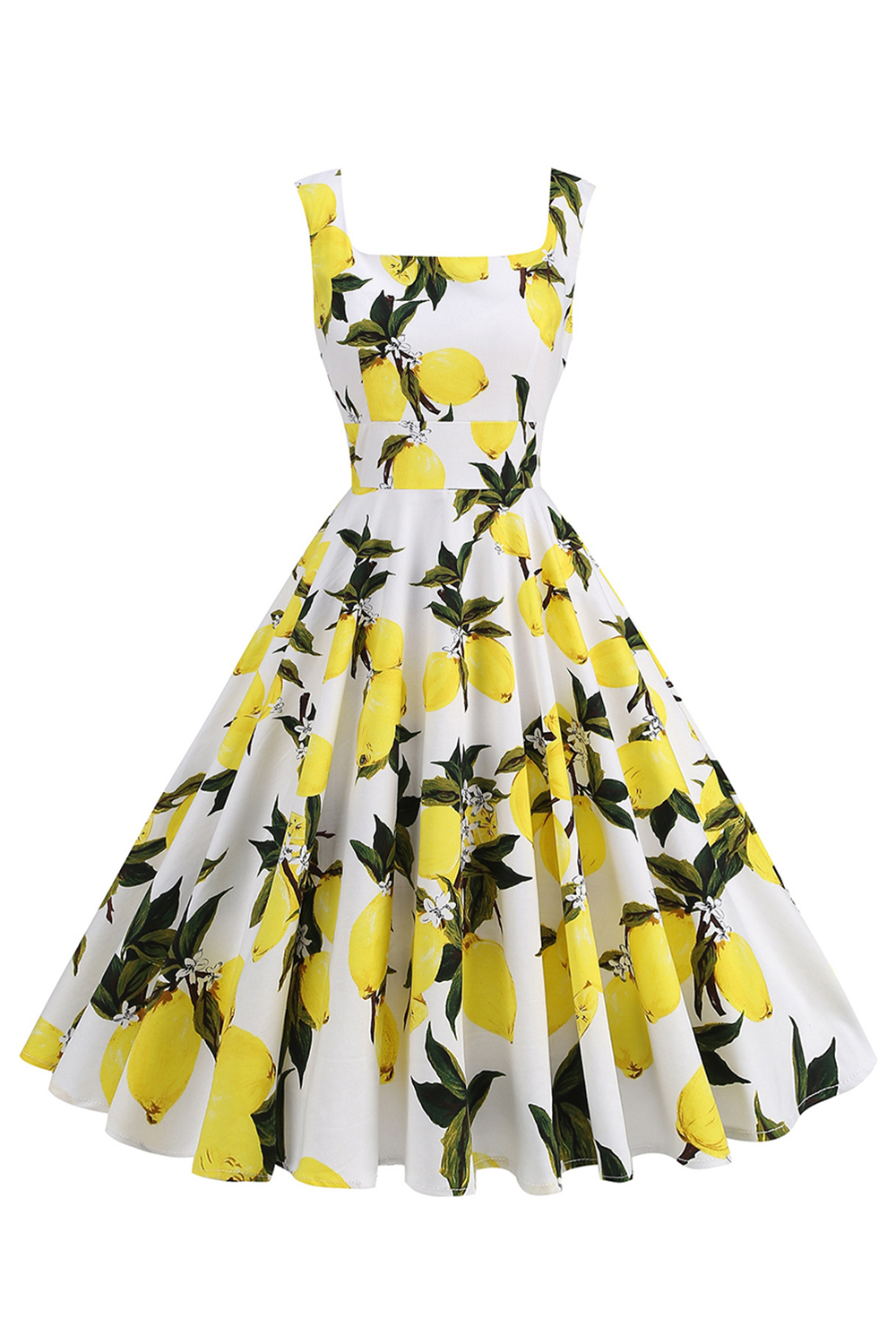 Elegant High-Waisted A-Line Blue Floral Vintage Dress