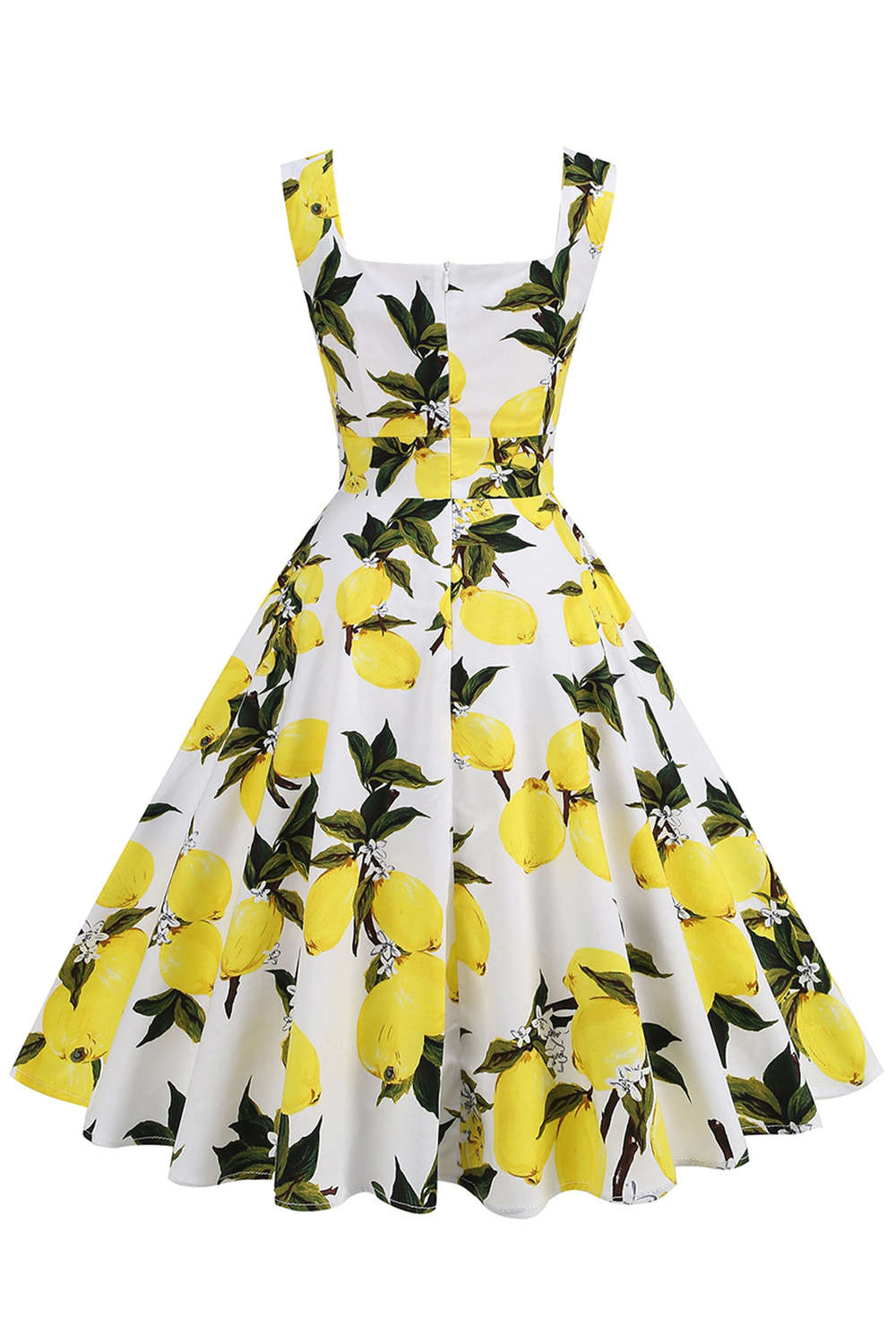 Elegant High-Waisted A-Line Blue Floral Vintage Dress