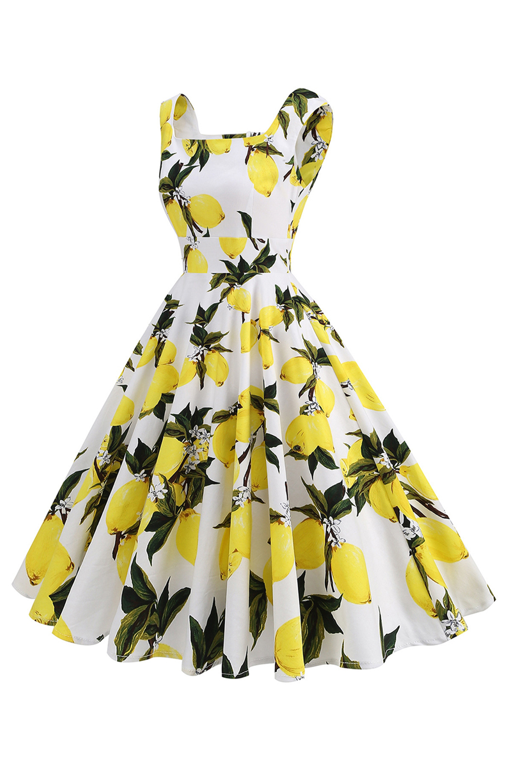 Elegant High-Waisted A-Line Blue Floral Vintage Dress