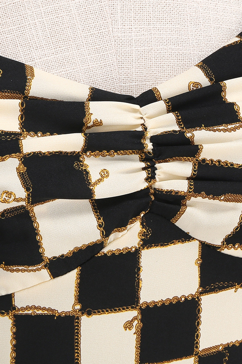 Elegant Vintage Black Grid 1950s A-Line Swing Dress with Halter Neckline