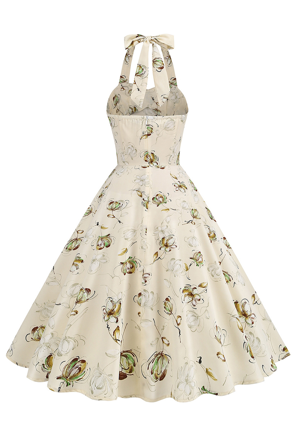 Elegant Vintage Black Grid 1950s A-Line Swing Dress with Halter Neckline