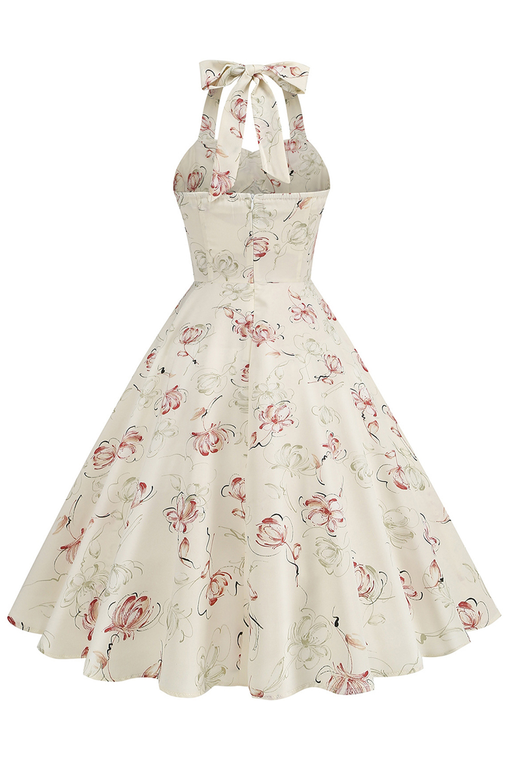 Elegant Vintage Black Grid 1950s A-Line Swing Dress with Halter Neckline