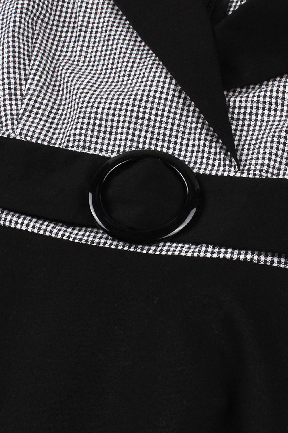 Modest Vintage Black Grid A-Line Swing Dress with Belt