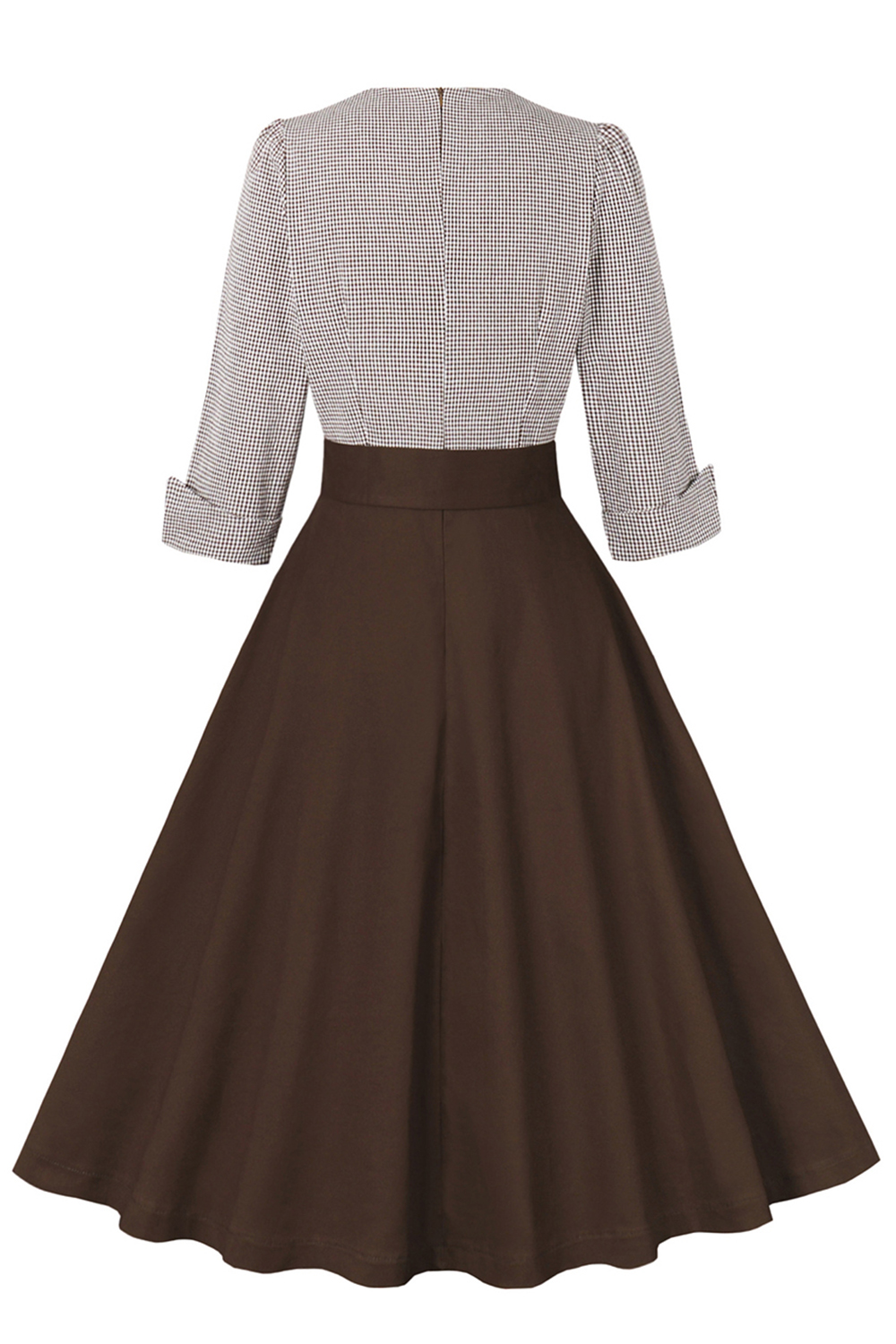 Modest Vintage Black Grid A-Line Swing Dress with Belt