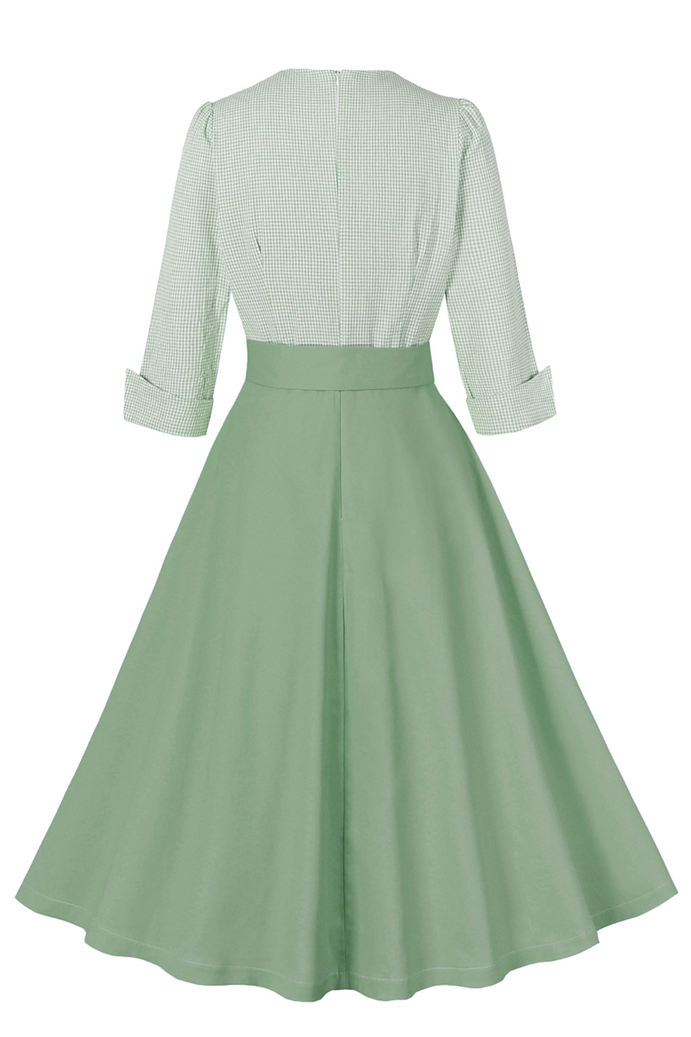 Modest Vintage Black Grid A-Line Swing Dress with Belt