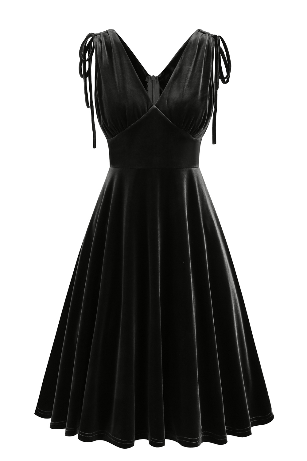 Elegant Chic A-Line Velvet Double V-Neck Cocktail Party Dress with Fringe