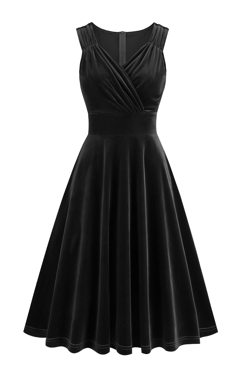 Elegant A-Line Velvet V-Neck Sleeveless Pleated Cocktail Party Dress