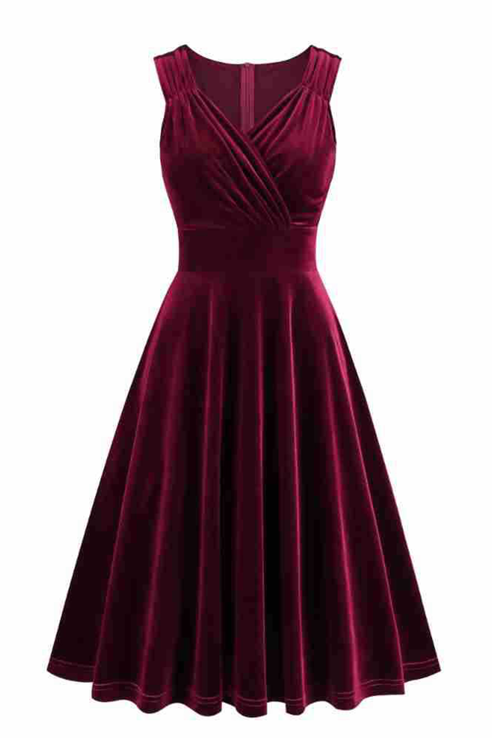Elegant A-Line Velvet V-Neck Sleeveless Pleated Cocktail Party Dress
