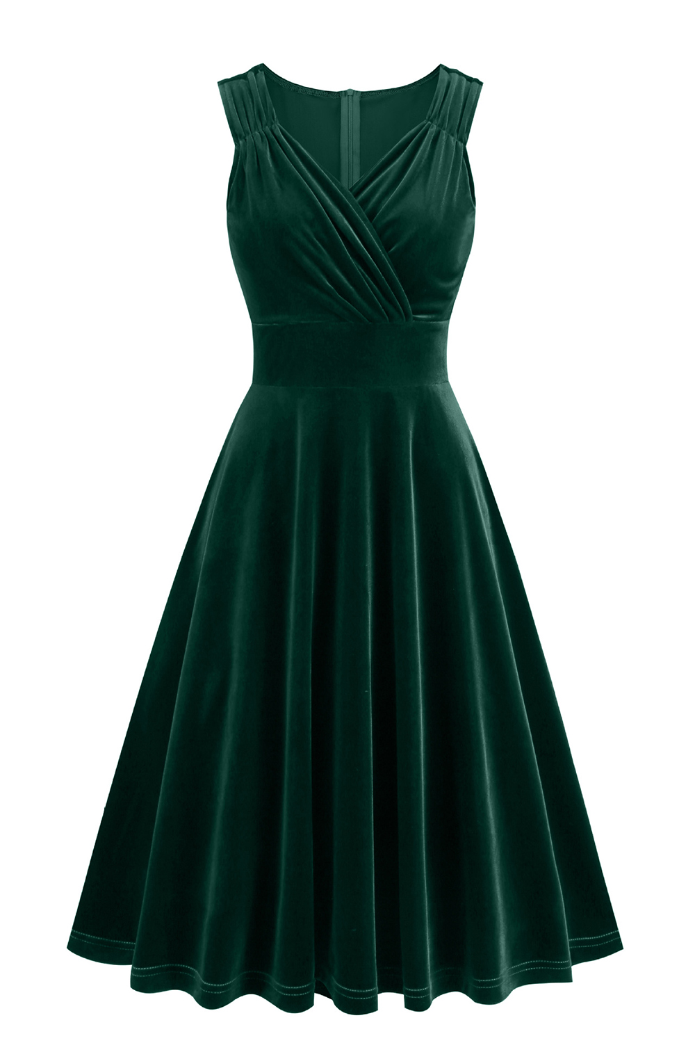 Elegant A-Line Velvet V-Neck Sleeveless Pleated Cocktail Party Dress
