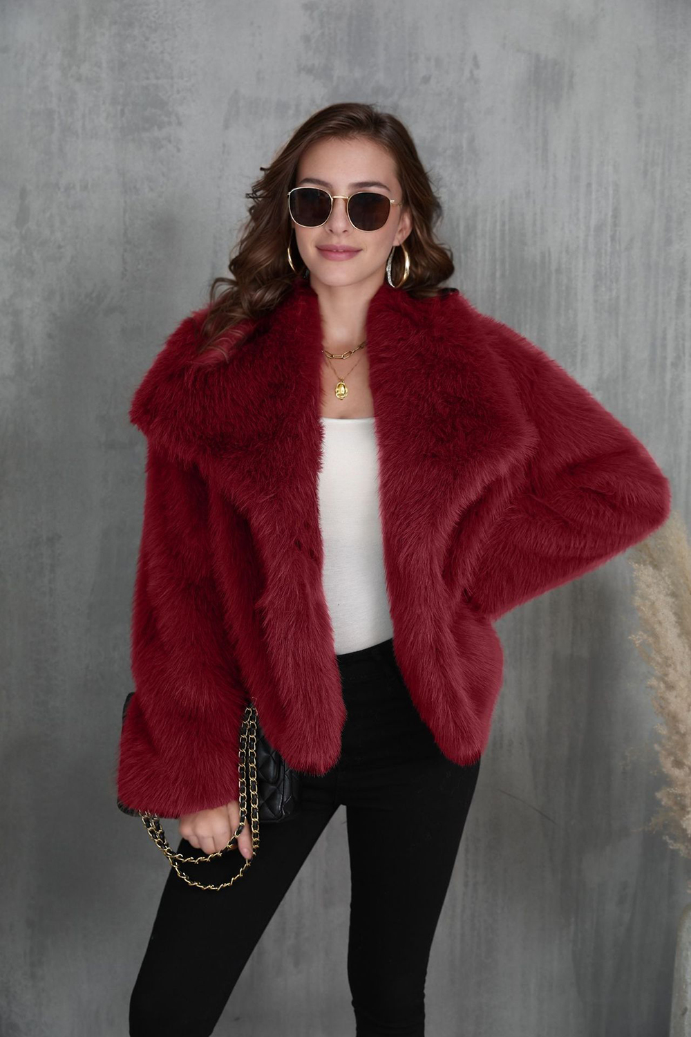 Shawl Lapel Short Fitted Faux Fur