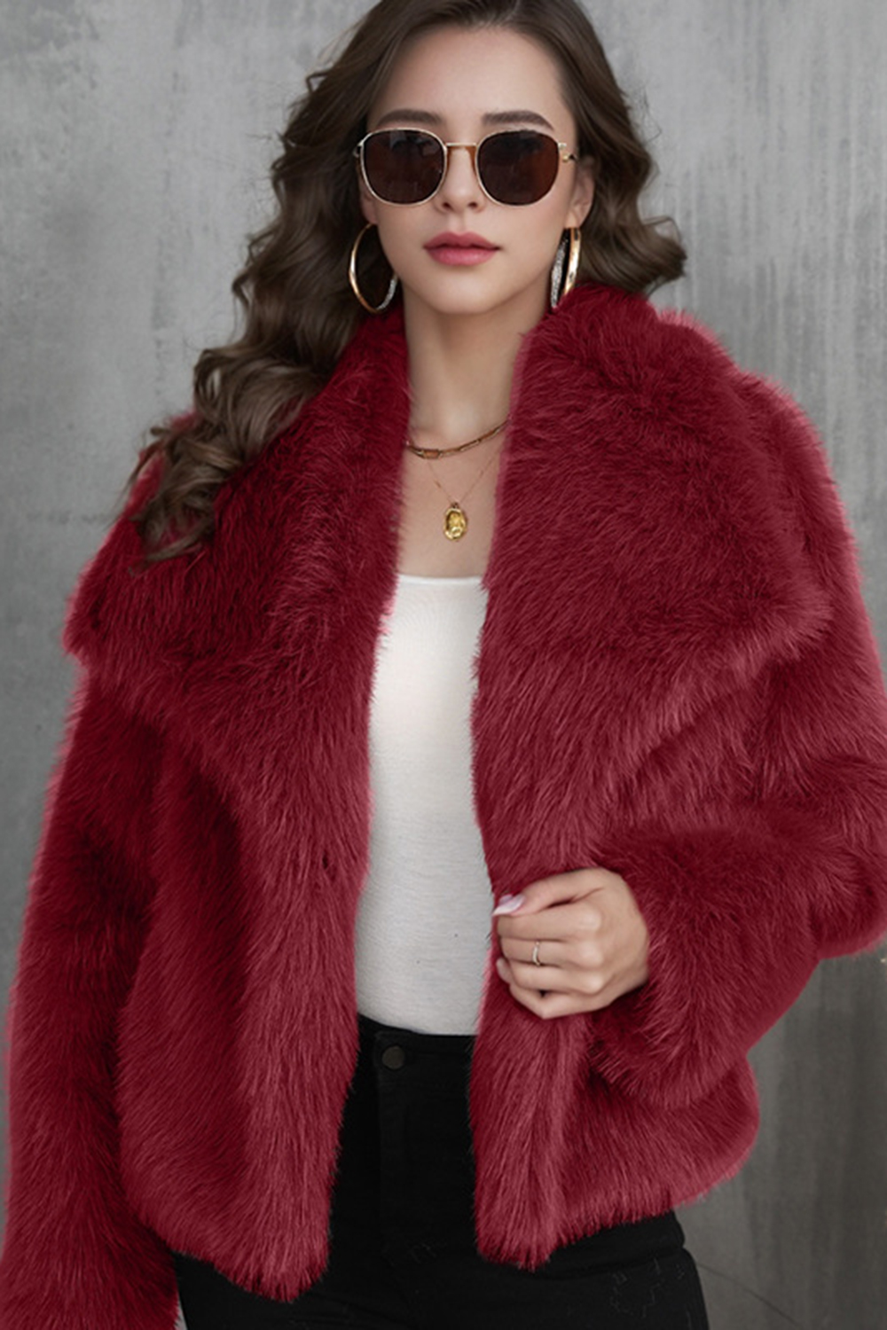 Shawl Lapel Short Fitted Faux Fur