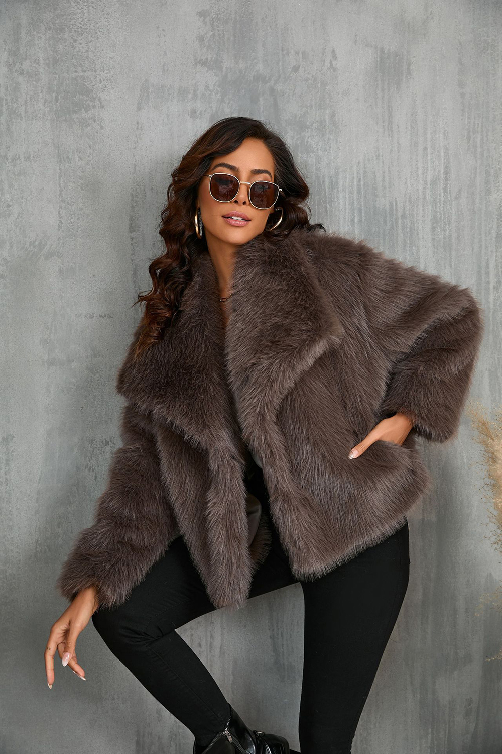 Shawl Lapel Short Fitted Faux Fur