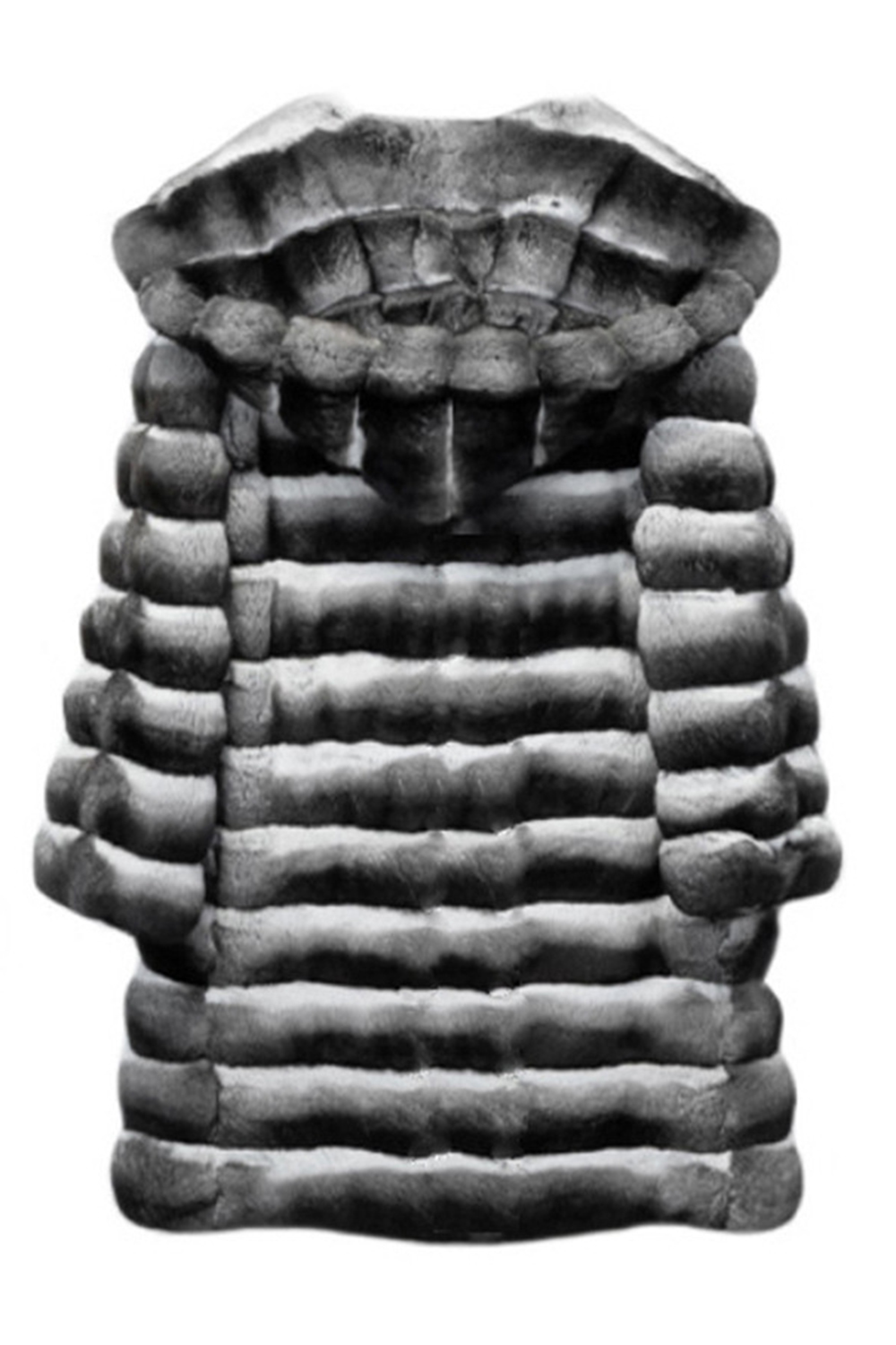 Grey White Notched Lapel Striped Long Shearling Coat