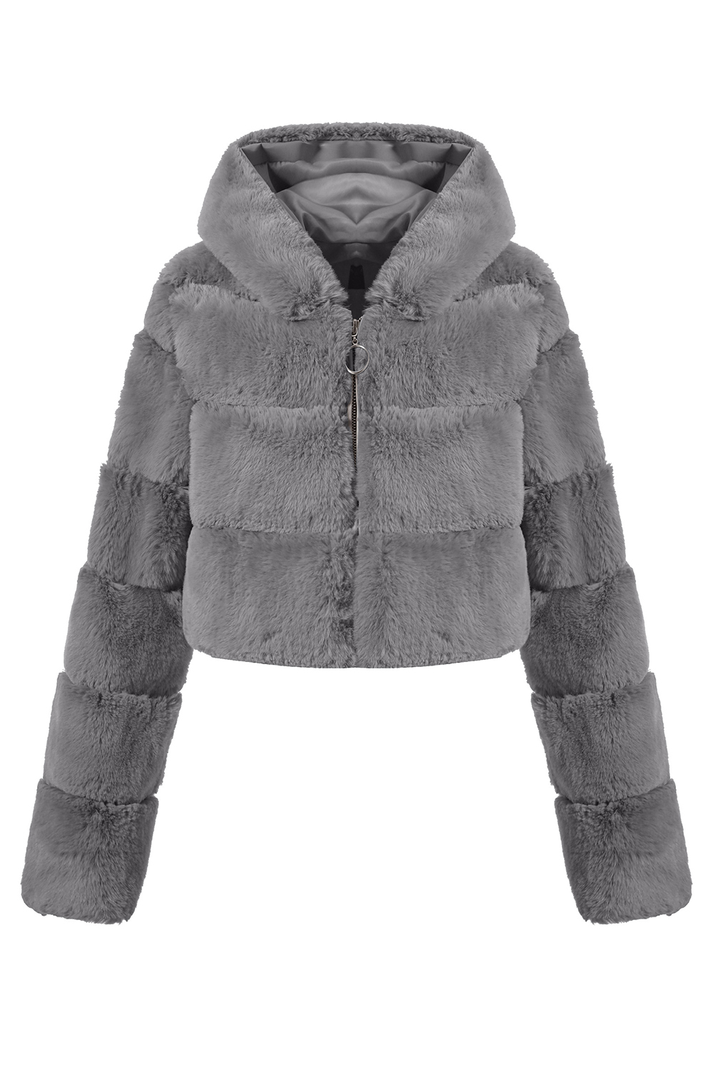 Black Fluffy Faux Fur Zip Up Short Coat