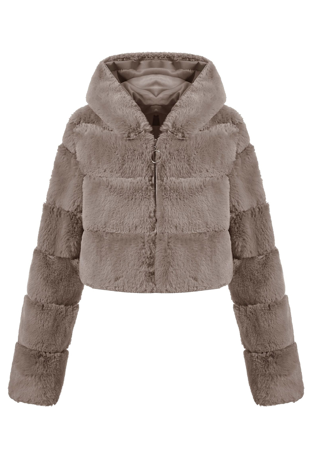 Black Fluffy Faux Fur Zip Up Short Coat