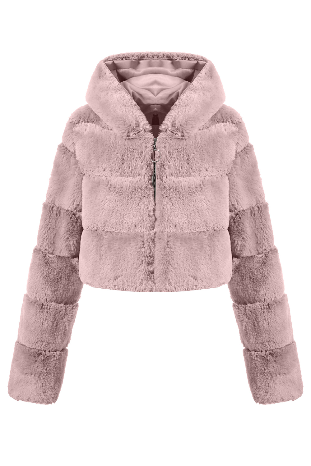 Black Fluffy Faux Fur Zip Up Short Coat