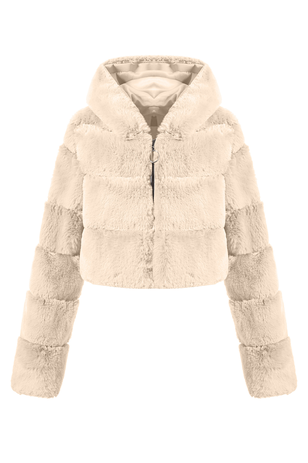 Black Fluffy Faux Fur Zip Up Short Coat