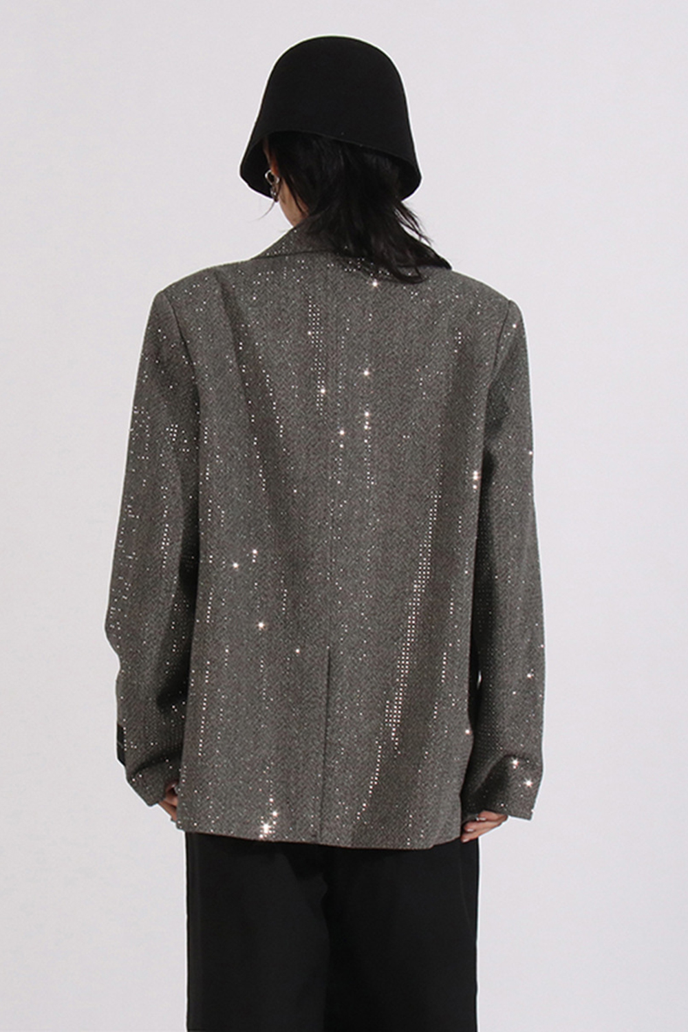2024 Lapel Casual Blazer with Sequins in Grey