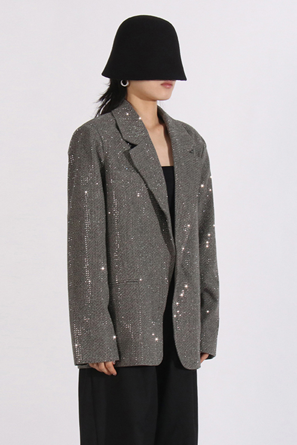 2024 Lapel Casual Blazer with Sequins in Grey