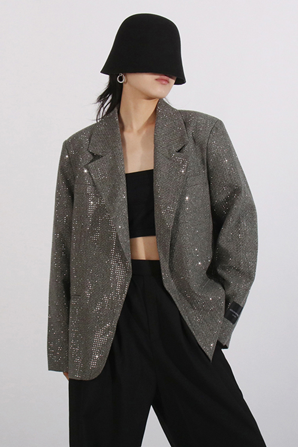 2024 Lapel Casual Blazer with Sequins in Grey