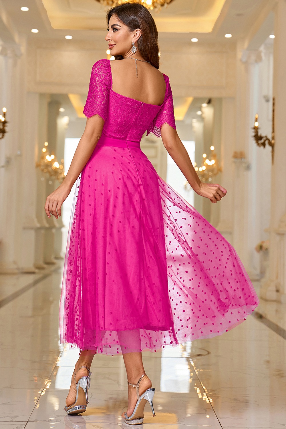 Elegant Pink A Line Maxi Formal Dress With Lace