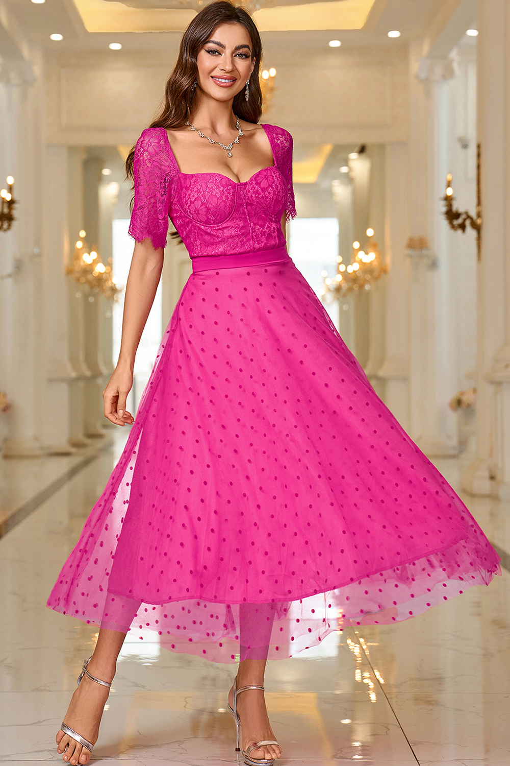 Elegant Pink A Line Maxi Formal Dress With Lace