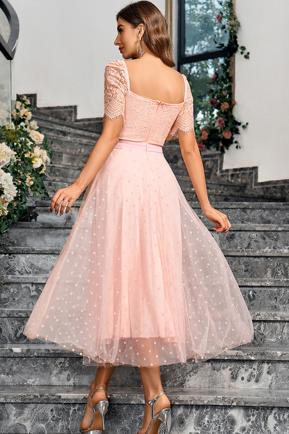 Elegant Pink A Line Maxi Formal Dress With Lace