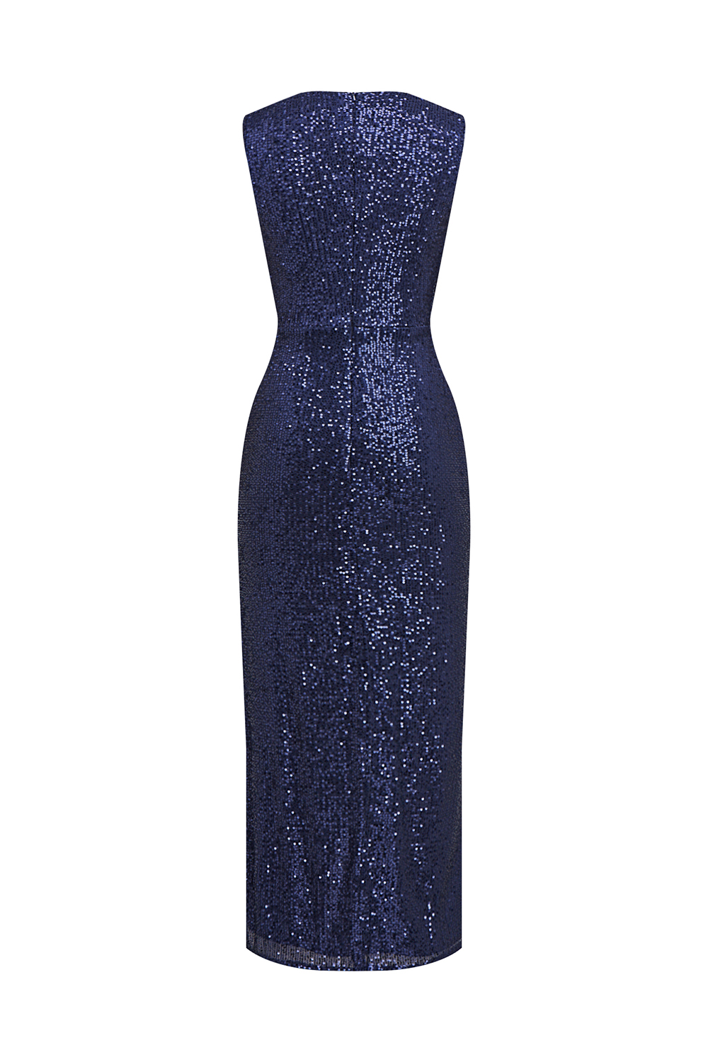 Elegant V-Neck Sleeveless Ruched Sequin Straight Cocktail Gown