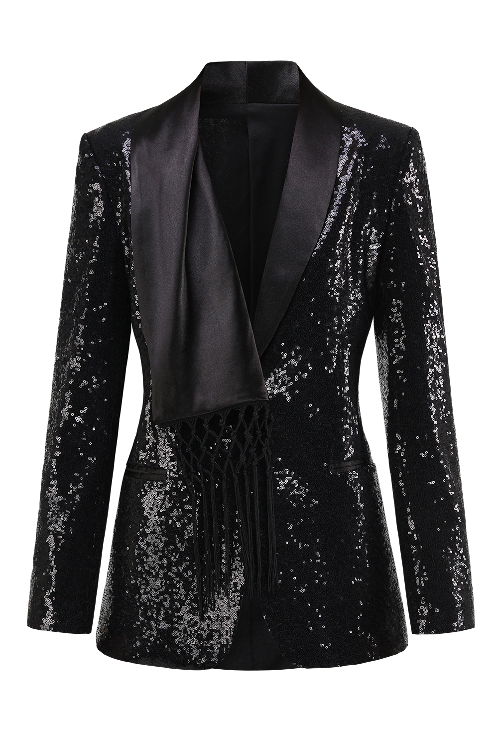 Sequin Women's Blazer with Fringe and Shiny Lapel
