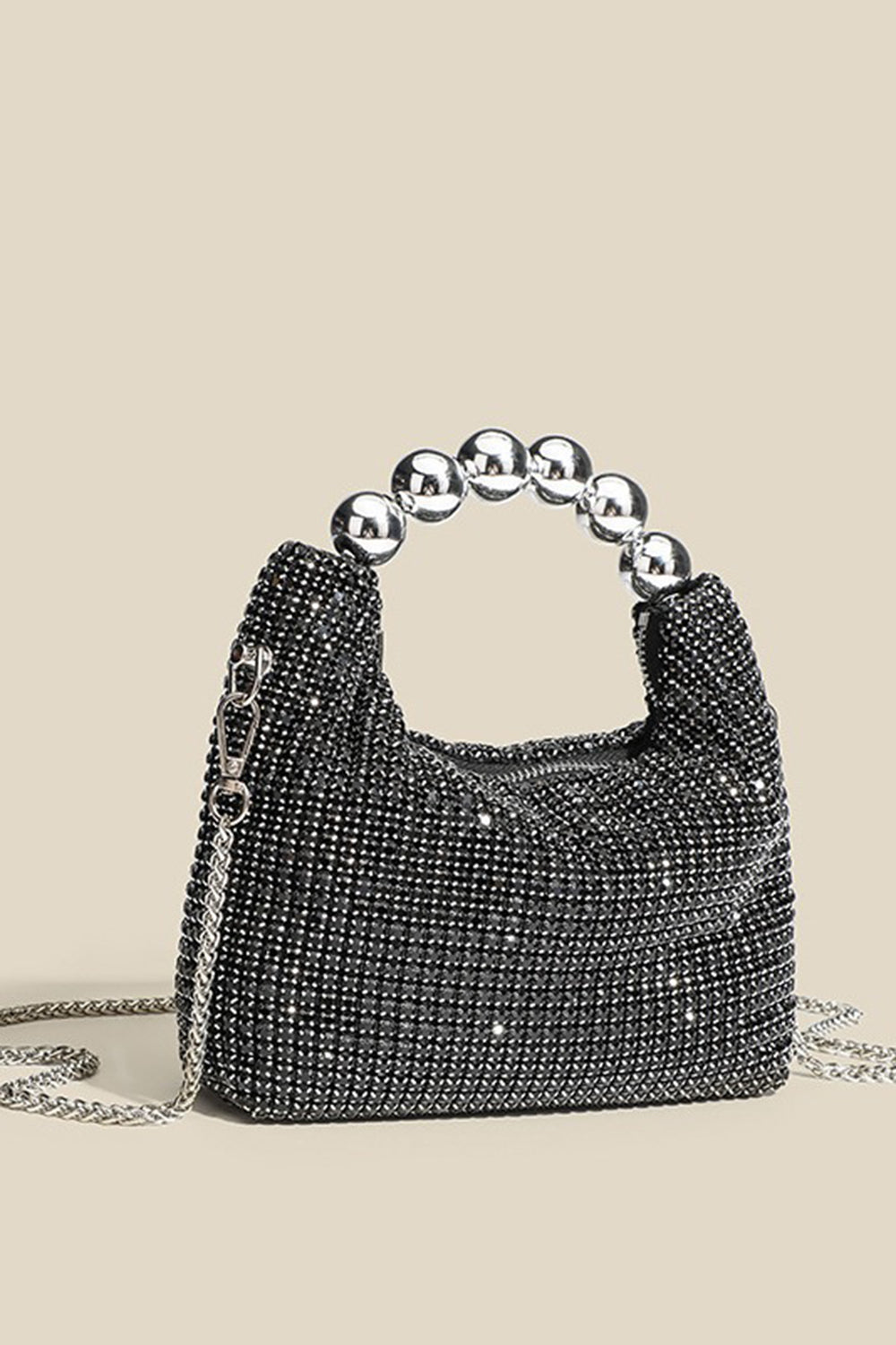 Sparkly Black Bucket Bag with Chains