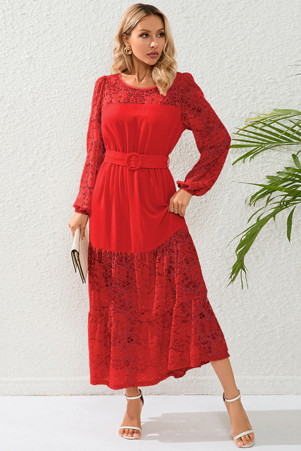 Calf-length Elegant patterned waist cocktail dress