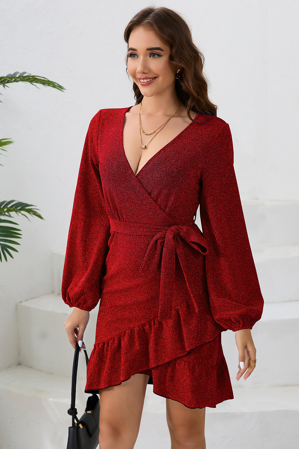 Sequined waist long sleeve tight bodysuit cocktail dress