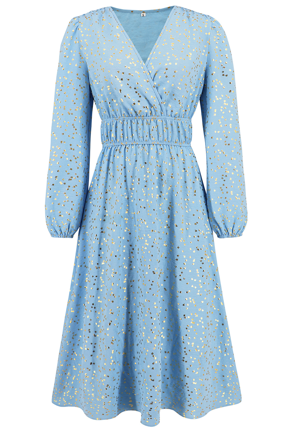 V-Neck Sequin Ruched Puff Sleeve Long Cocktail Dress